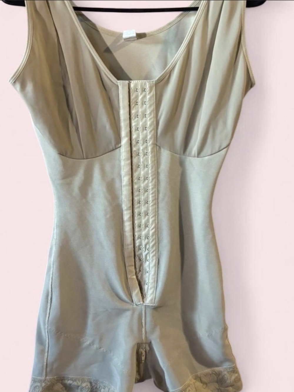 Front-Closure Beige Shaping Bodysuit - Sleek Midsection Support